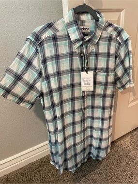 Barbour Men's Short-Sleeve Plaid Button-Down Shirt - Aqua and Gray